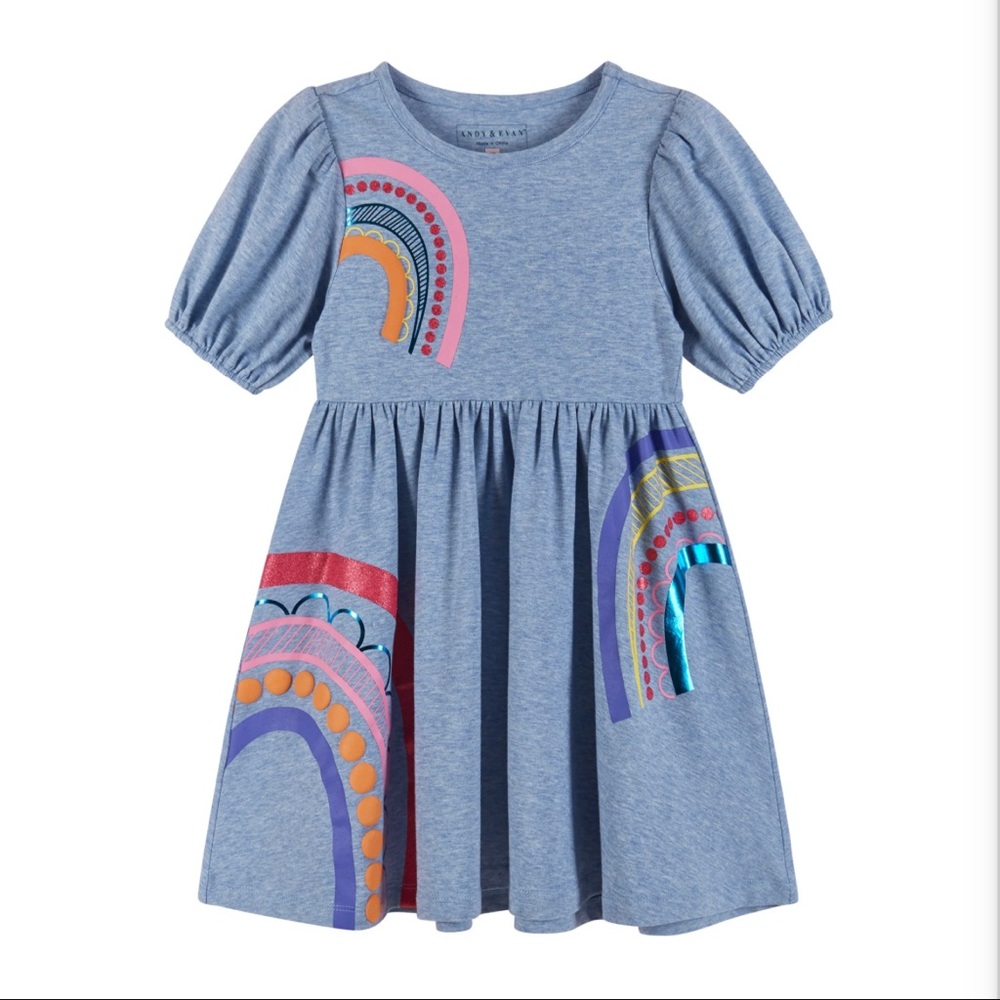 NWT Andy & Evan Puff-Sleeve Rainbows Dress